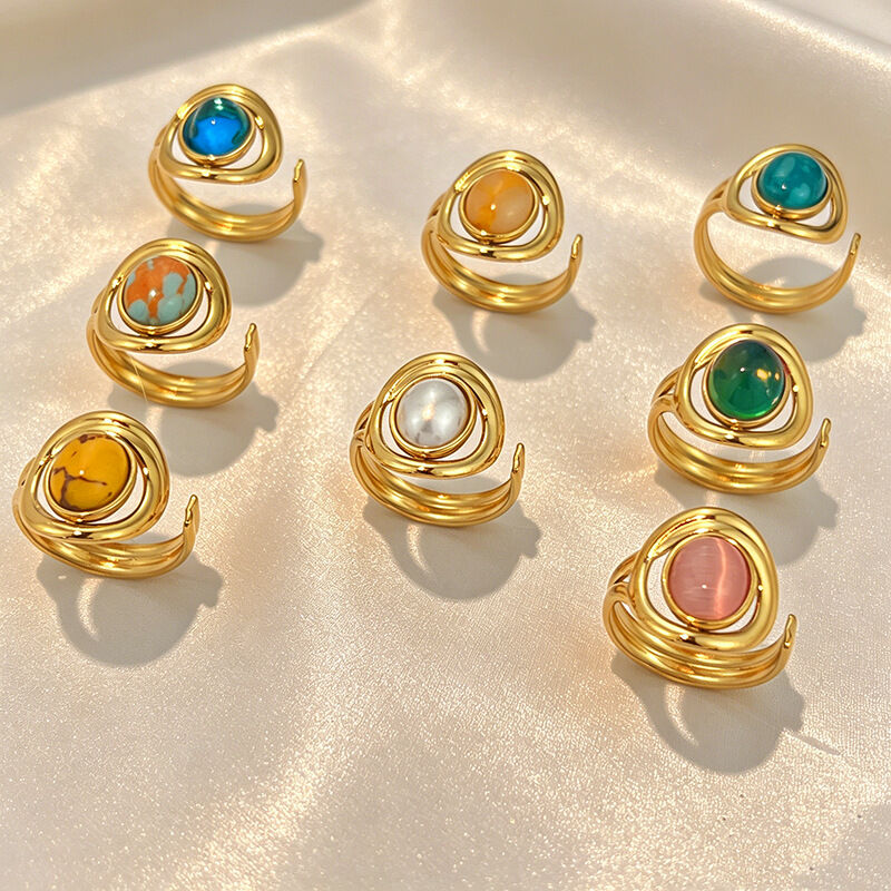 Retro Irregular Shape Natural Stones Women's Gemstone Rings 2