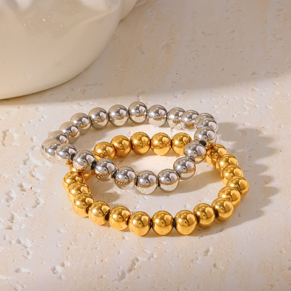 Pulseras de cuentas para mujer, de acero inoxidable, impermeables y de color dorado.