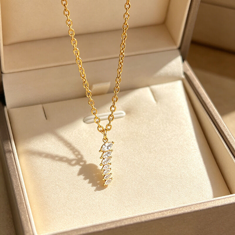 Ellipse Shape Stainless Steel Waterproof Gold Color Zircon Women's Pendant Necklaces Picture2