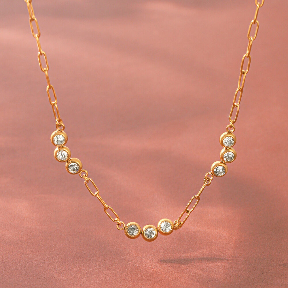 Simple Series Daily Circle Stainless Steel Waterproof Gold Color Zircon Women's Chain Necklaces Picture4