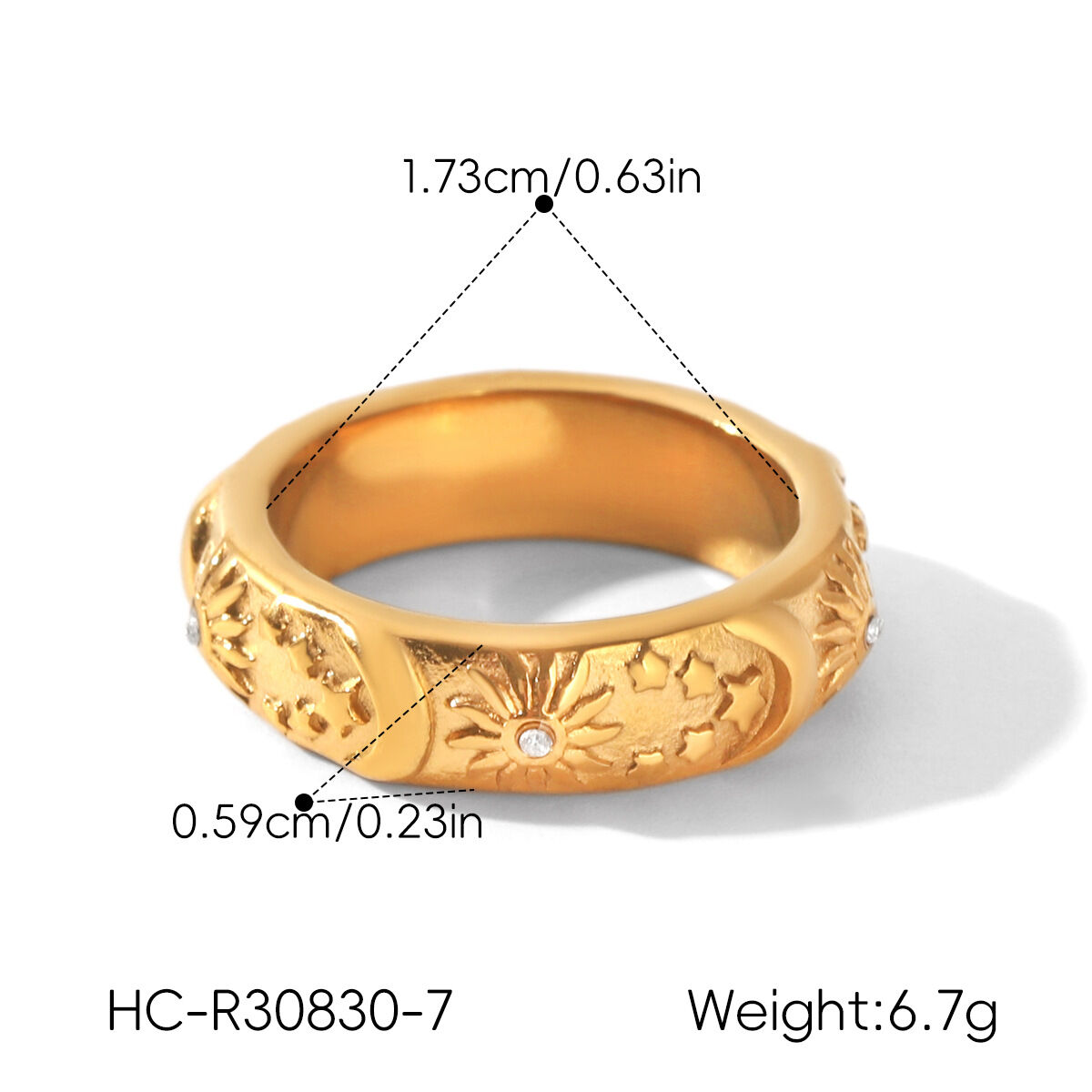 Simple Series Daily Sun Star Moon Stainless Steel Waterproof   Gold Color  Zircon Statement Rings h5 Picture2