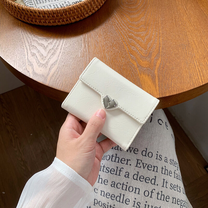 Casual Style Metal Hardware Heart Solid Color Premium Quality Pu Women's Square Bag Wallets & Card Holders