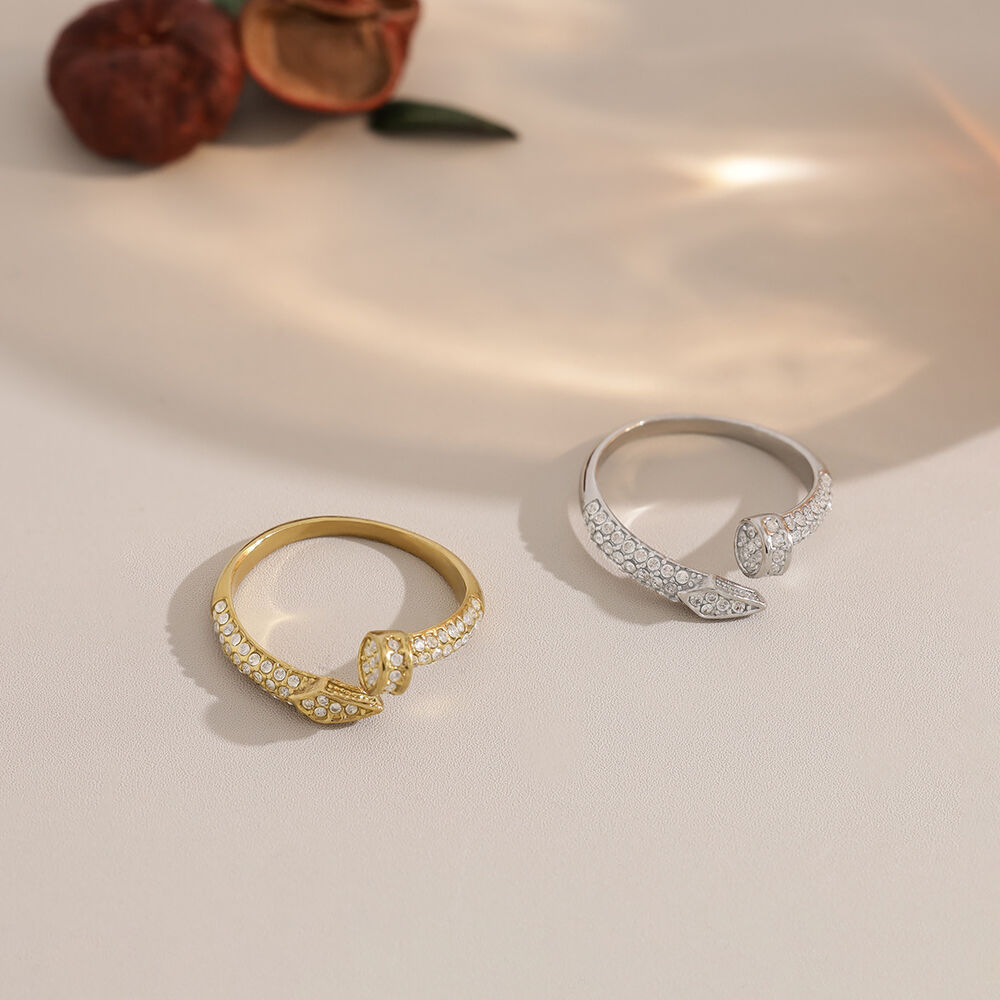 Geometric Shape Stainless Steel Waterproof Gold Color Rhinestone Women's Gemstone Rings h5Picture2