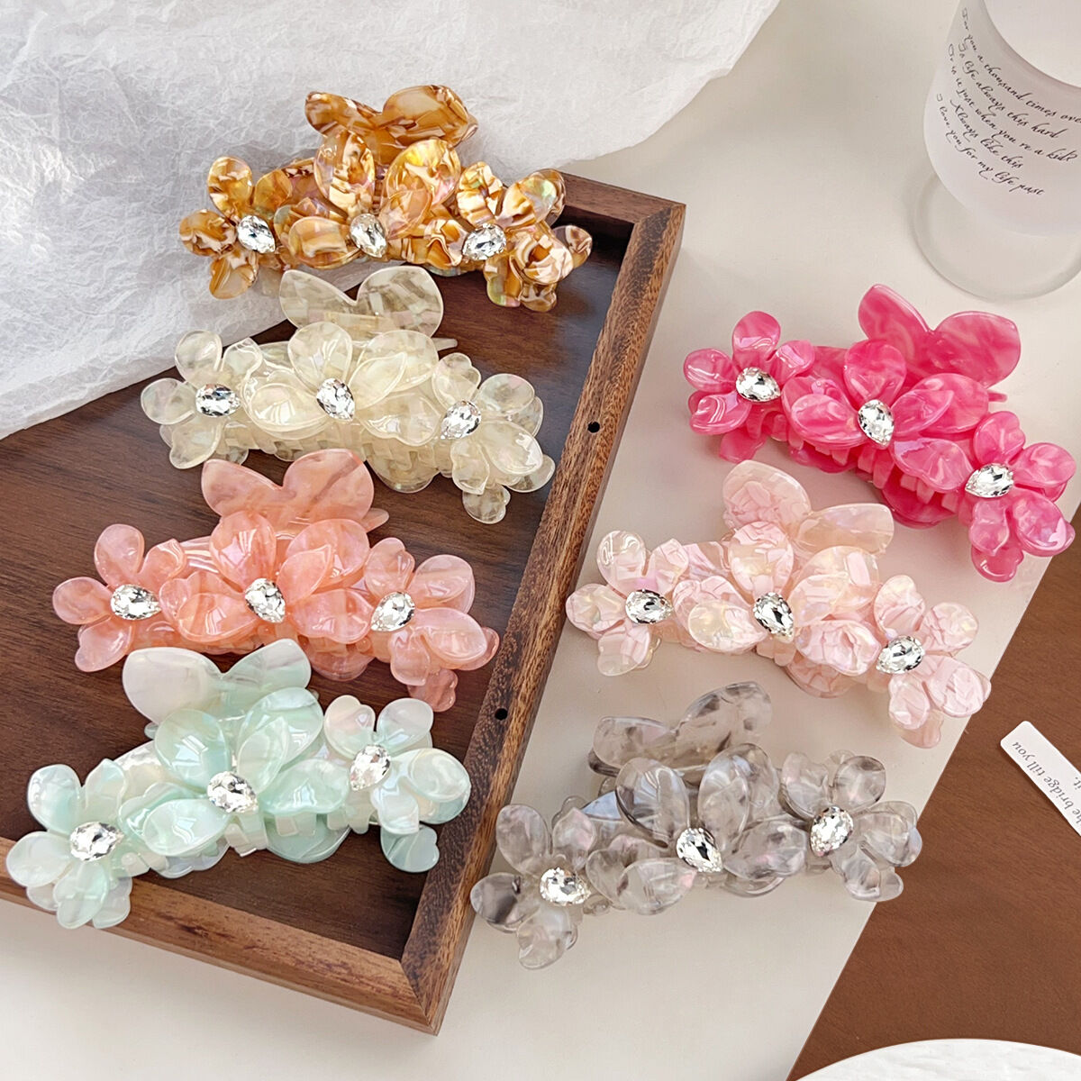 Simple Series Daily Flower Solid Color Gradient Color Acetate Rhinestone Hair Claws