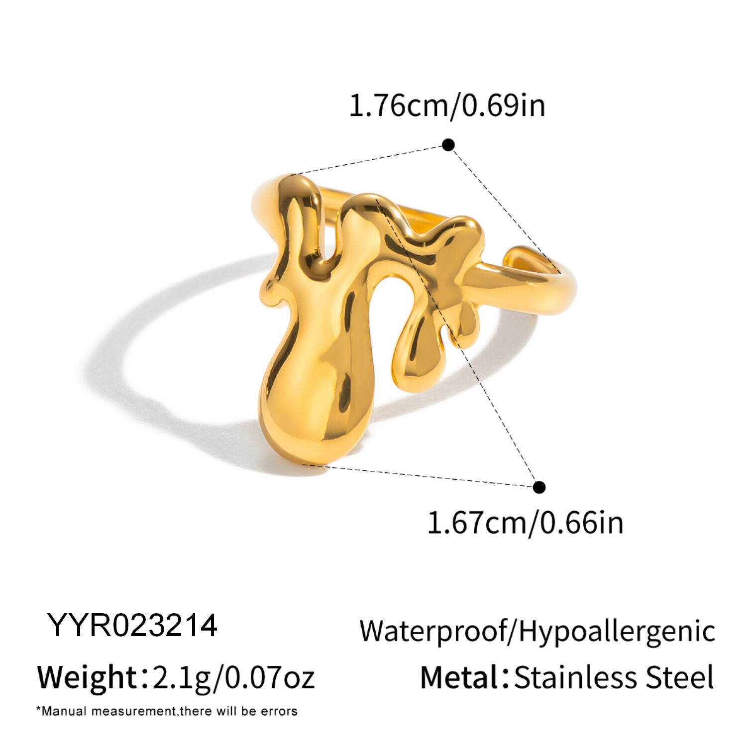Irregular Shape Stainless Steel Waterproof Gold Color Statement Rings 