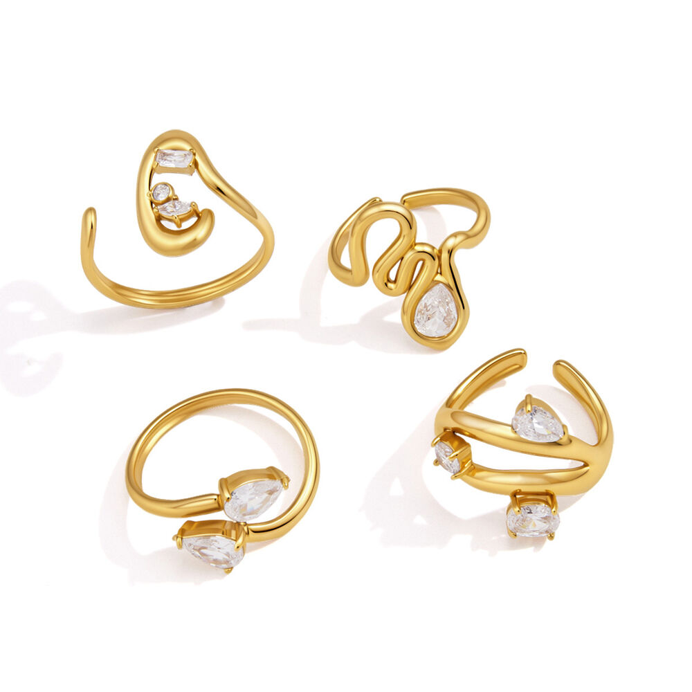 Bagues Pour Femmes En Acier Inoxydable, Couleur Or, Avec Zircon Et Lignes Simples Et Irrégulières. h5Image5
