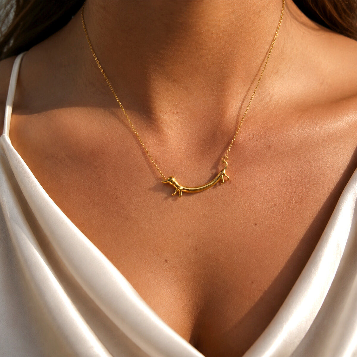 Ensembles De Bijoux Pour Femmes Simple Series Cute Teckel En Acier Inoxydable Étanche Couleur Or