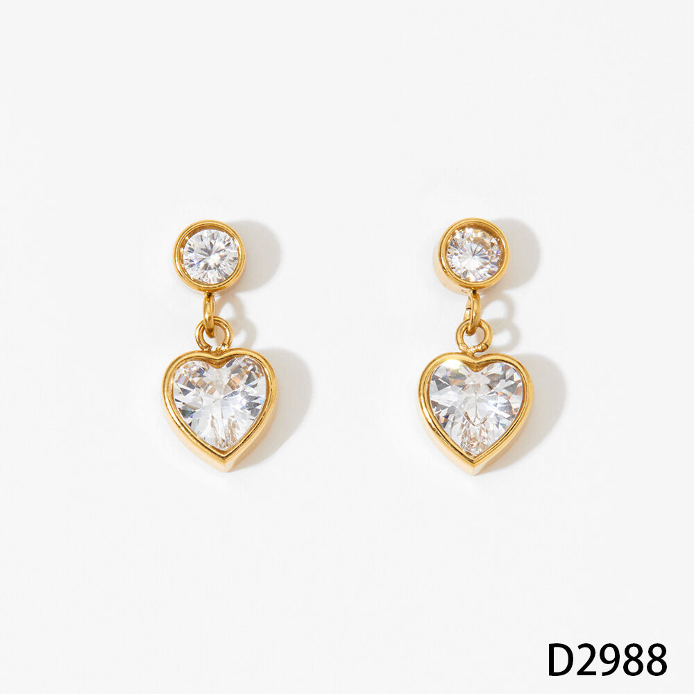 Simple Heart Stainless Steel Waterproof Gold Color Zircon Women's Drop Earrings