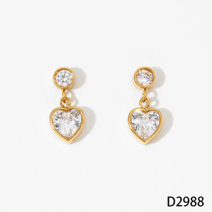 Simple Heart Stainless Steel Waterproof Gold Color Zircon Women's Drop Earrings h5