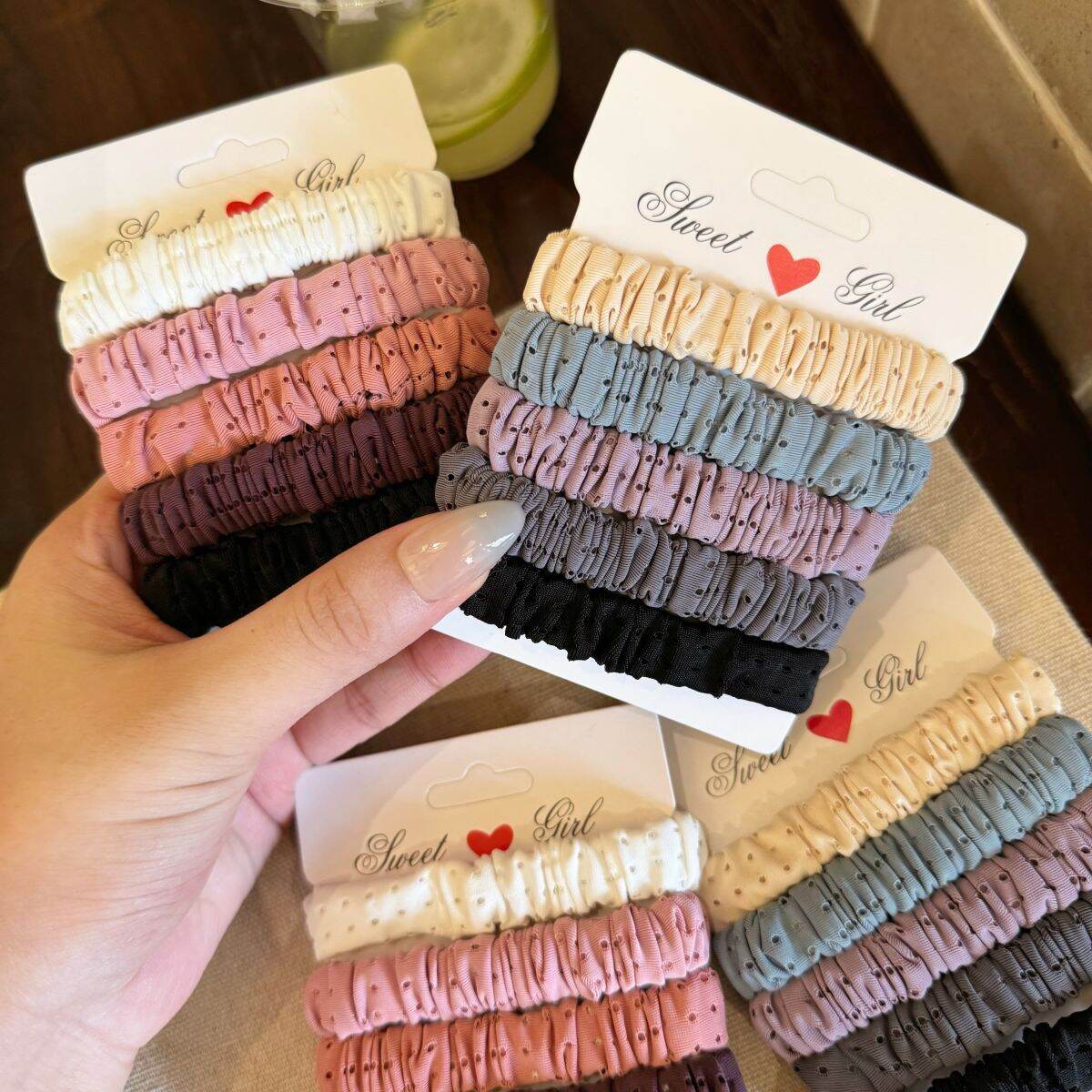 Simple Series Daily Polka Dots Mixed Color Fabric Hair Ties h5 Picture4