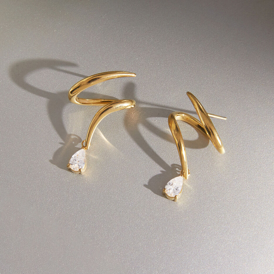 Simple Series Daily Irregular Shape Lines Stainless Steel Waterproof Gold Color Zircon Women's Stud Earrings h5Picture2