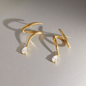 Simple Series Daily Irregular Shape Lines Stainless Steel Waterproof Gold Color Zircon Women's Stud Earrings h5 Picture2