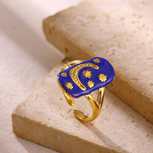 Romantische Serie Retro Teufelsauge Unregelmäßige Sternform Edelstahl Wasserdicht Goldfarben Statement-Ringe h5 Bild3