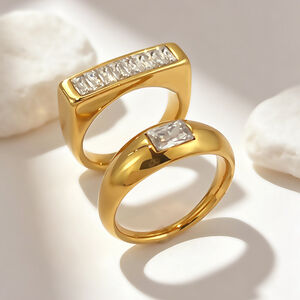 Simple Geometric Shape Stainless Steel Waterproof Gold Color Zircon Shell Women's Gemstone Rings h5 Picture3