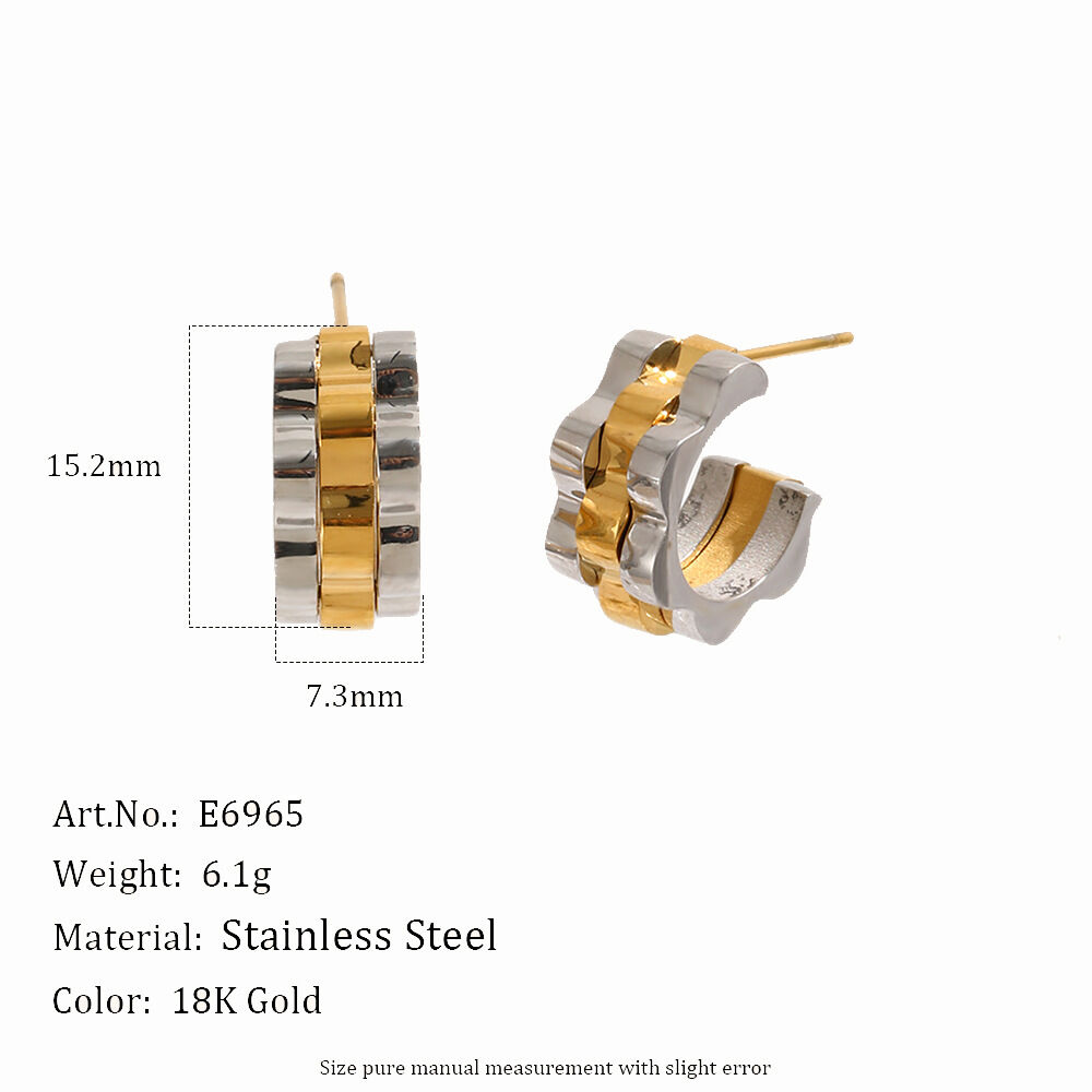 Simple Series Casual Irregular Shape Lines Stainless Steel Waterproof   Gold Color  Women's Stud Earrings 