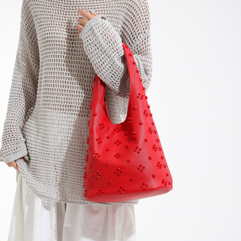 Casual Stijl, Effen Kleur, Met Studs En Klinknagels, Premium Kwaliteit Pu Dames Bucket Handtas h5 Afbeelding5