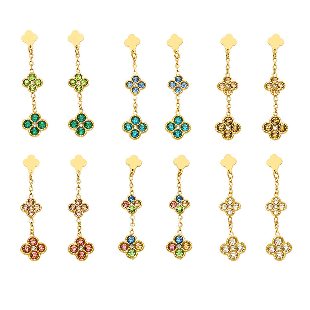 Luxuriöse Serie: Elegante, Wasserfeste Ohrhänger Mit Blumenmotiv Aus Edelstahl In Goldfarbe Und Zirkonia Für Damen. h5 Bild4
