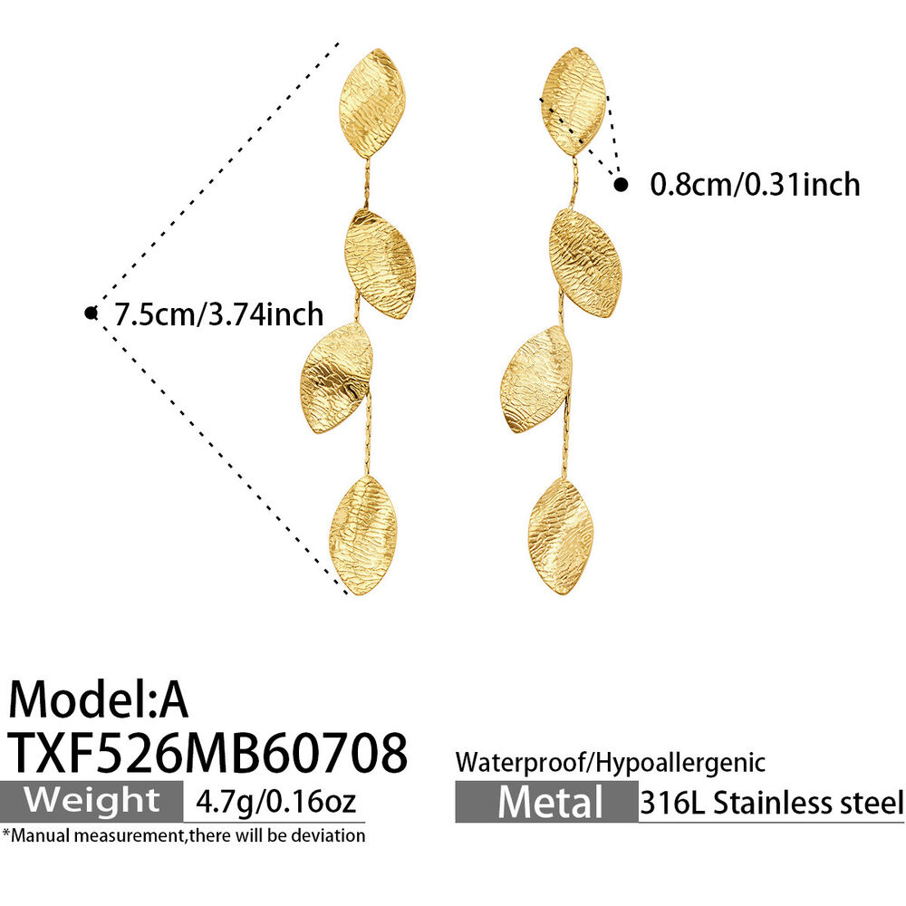 Boucles D'Oreilles Pendantes Pour Femme, Motif Patchwork De Feuilles, En Acier Inoxydable, Couleur Or, Collection Simple Series Vacation.
