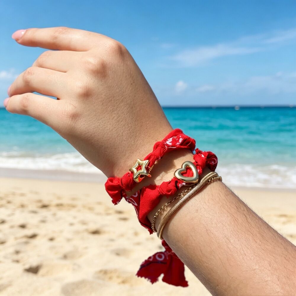 Ethnic Series Vacation Heart Star Fabric Gold Color Women's Braided Bracelets Picture2