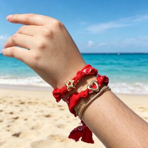 Ethnic Series Vacation Heart Star Fabric Gold Color Women's Braided Bracelets h5 Picture2