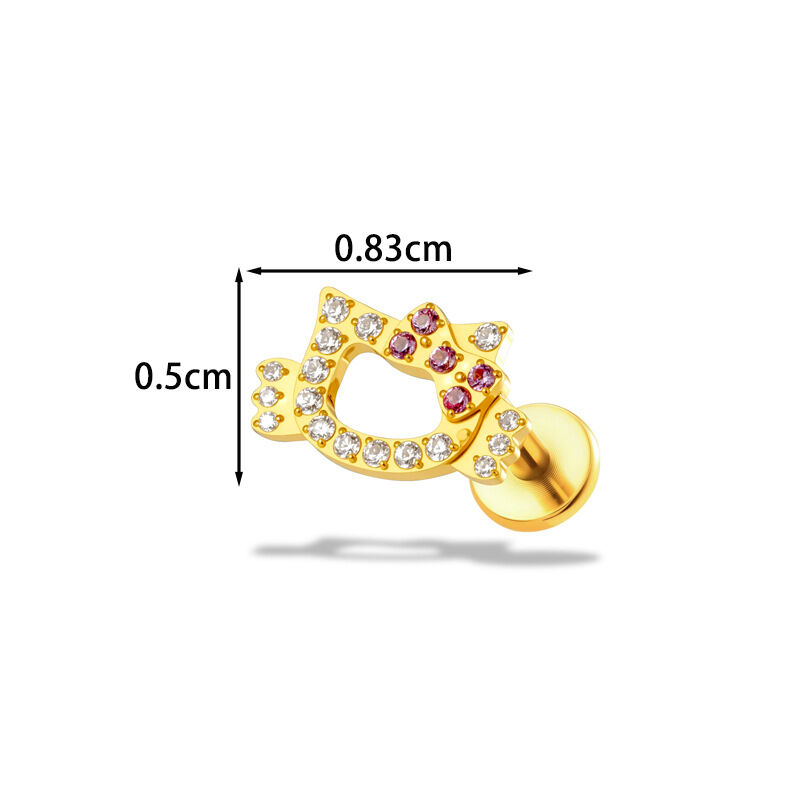 Boucles D'Oreilles Piercing Pour Femme, En Alliage De Titane Doré Avec Zircon, Motif Cœur Et Animal, Collection Simple. h5 Image2
