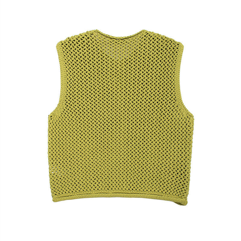 Gilet Da Donna In Maglia A Girocollo, Versatile, A Tinta Unita E Morbido, Con Motivo Traforato. h5 Immagine3