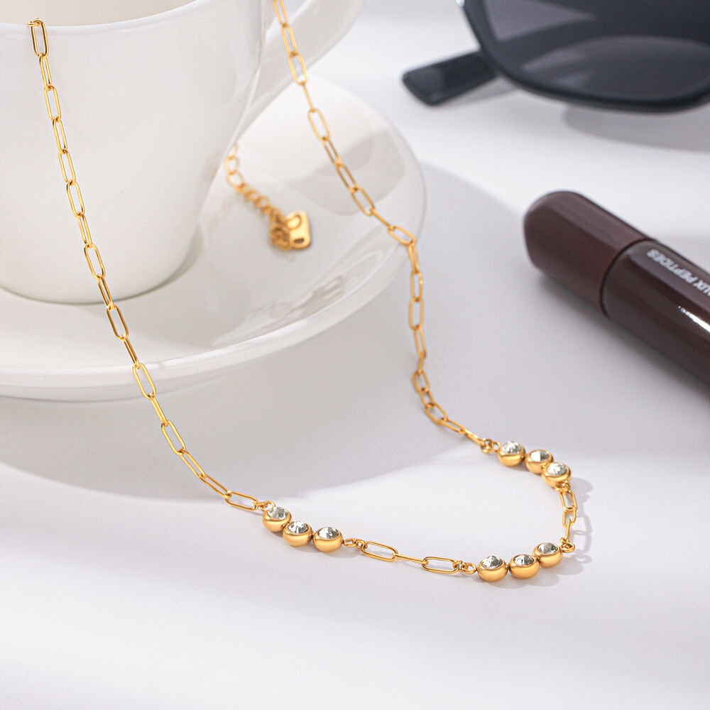Simple Series Daily Circle Stainless Steel Waterproof Gold Color Zircon Women's Chain Necklaces Picture5
