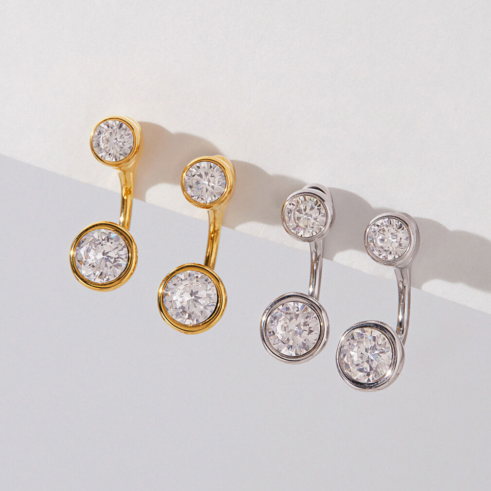 Boucles D'Oreilles Puces Pour Femmes, Forme Irrégulière, En Acier Inoxydable, Couleur Or, Étanches, Avec Zircon. Collection Simple, Pour Tous Les Jours. Image4