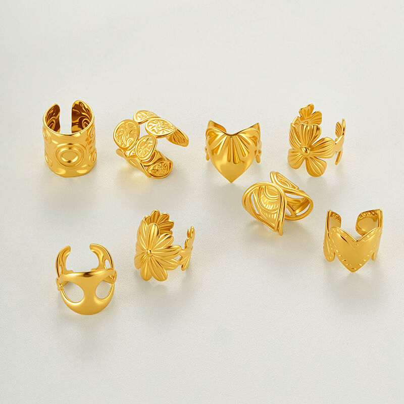 Boucles D'Oreilles Manchette Pour Femmes, Motif Fleur Et Feuille, En Acier Inoxydable Étanche, Couleur Or Image5