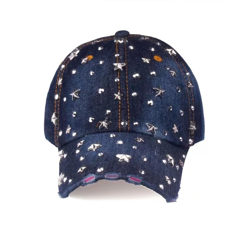 Simple Series Hip-Pop/Rock Solid Color Star Gradient Color Cotton Rhinestone Baseball Cap Picture4