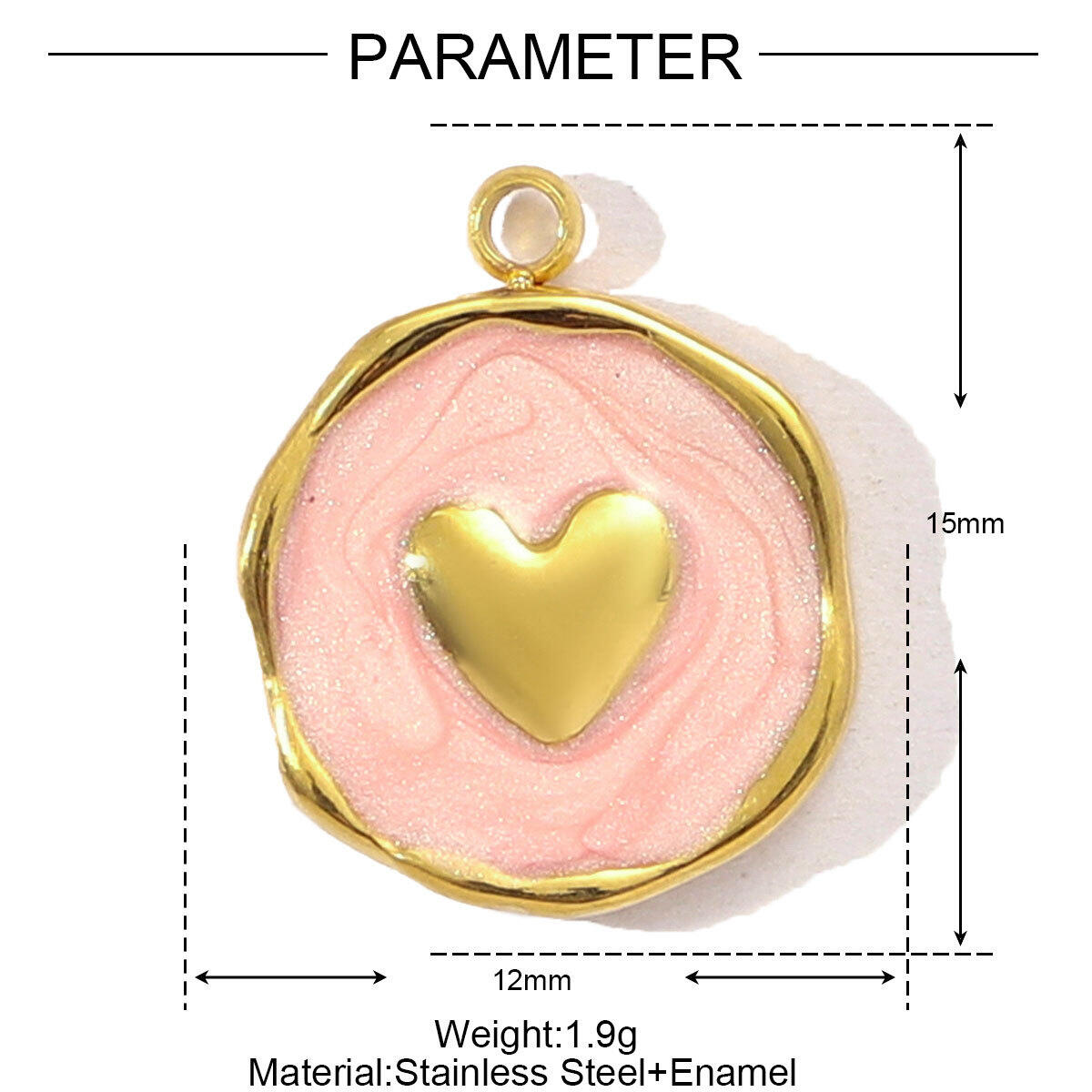 Einfache Serie Emaille-Herzanhänger aus Edelstahl, wasserdicht, goldfarben, für Damen 