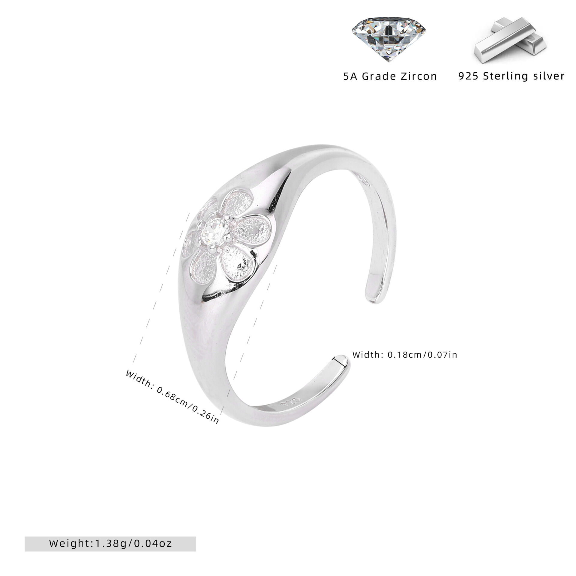 Bagues Pour Femmes En Argent Sterling 925 Plaqué Rhodium, Collection Sweet Flower, Série Classique h5 
