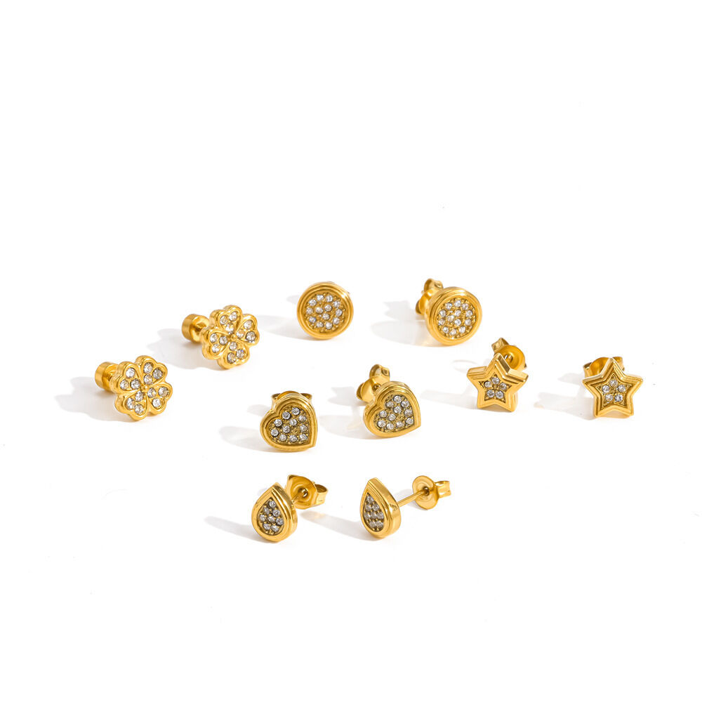 Simple Series Edelstahl, wasserdicht, goldfarben, Strass-Ohrstecker für Damen h5 Bild5