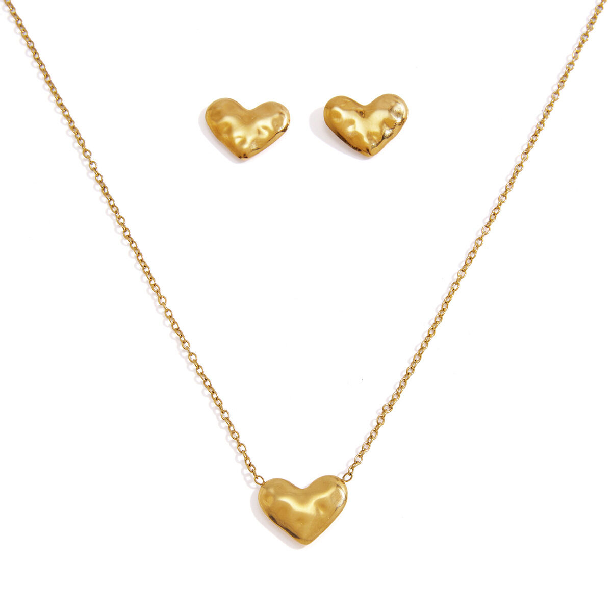 Conjunto De Collares Para Mujer De La Serie Romantic Simple Heart, De Acero Inoxidable, Resistentes Al Agua Y Color Dorado. Imagen5