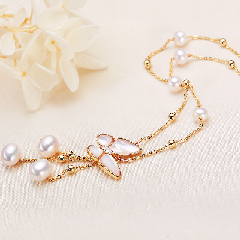 Simple Series Elegant Beads Butterfly Freshwater Pearls Platinum Plating Women's Pearl Necklace Picture3
