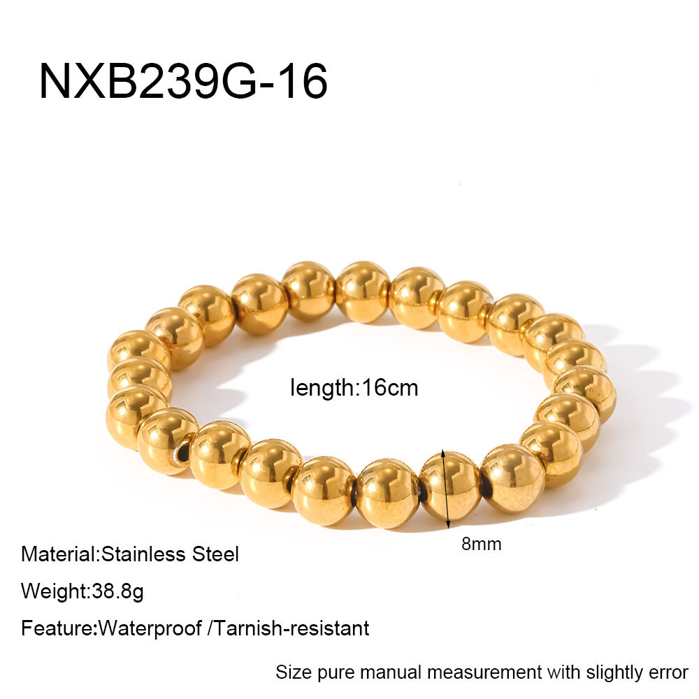 Stainless Steel Waterproof Gold Color Women's Beaded Bracelets h5 