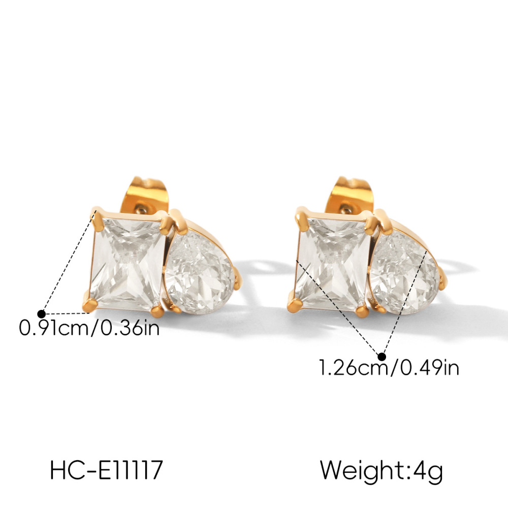 Droplet Rectangle Stainless Steel Waterproof Gold Color Zircon Women's Stud Earrings h5Picture2