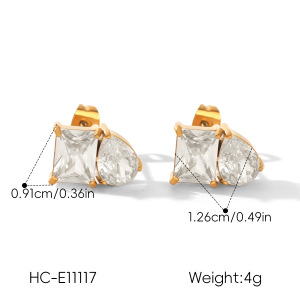 Droplet Rectangle Stainless Steel Waterproof Gold Color Zircon Women's Stud Earrings h5 Picture2