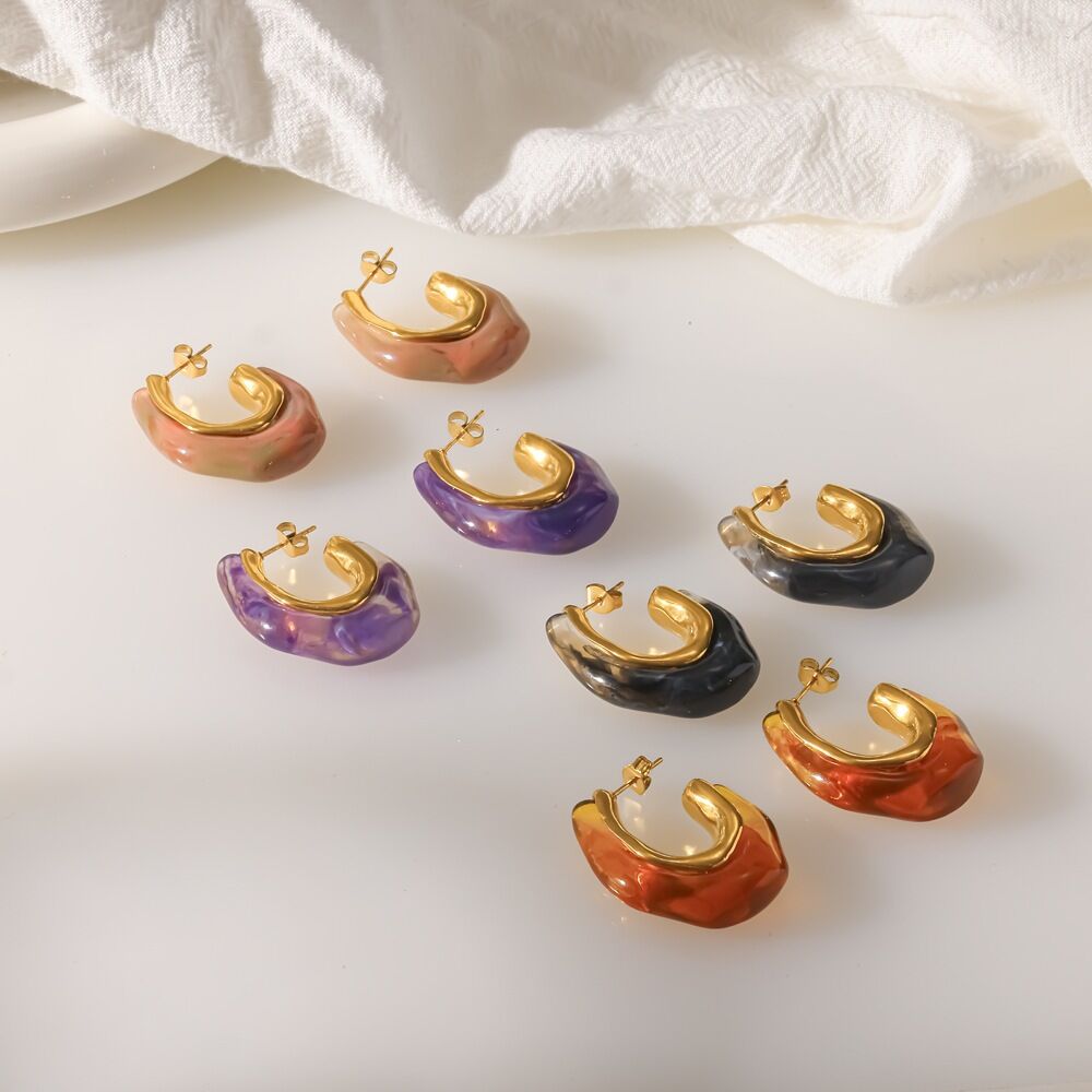 Classic Series Retro Geometric Shape Stainless Steel Waterproof   Gold Color  Women's Stud Earrings