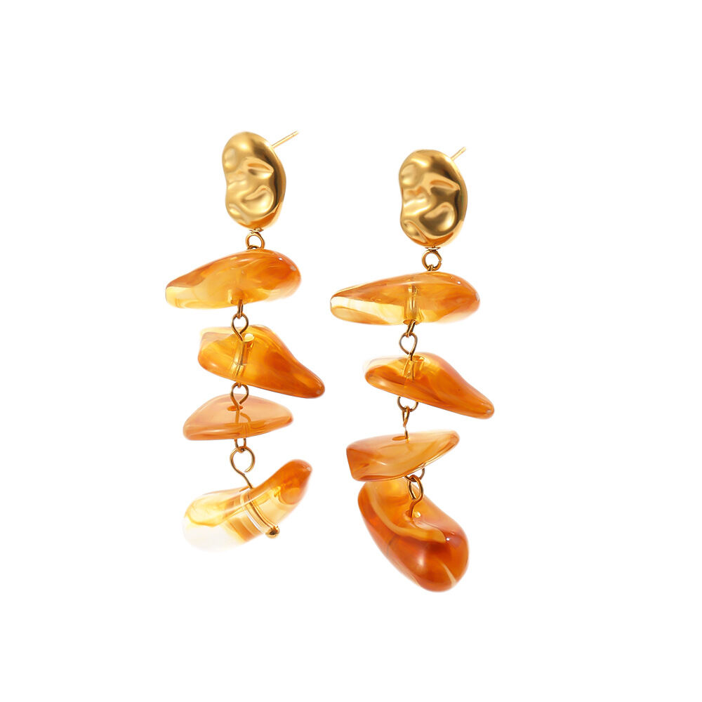 Pendientes De Cuentas De Color Dorado De Acero Inoxidable Macizo, Estilo Retro, De La Serie Romántica, Con Forma Irregular Y Diseño Retro. h5Imagen4