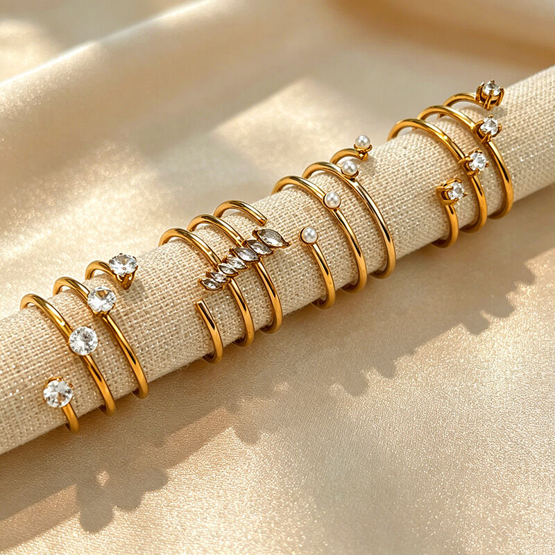 Simple Thread Stainless Steel Waterproof Gold Color Women's Gemstone Rings h5 Picture2