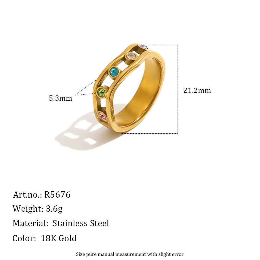 Luxuriöser, Unregelmäßig Geformter Damenring Im Ozeanischen Stil Aus Edelstahl, Wasserdicht, Goldfarben, Mit Zirkonia