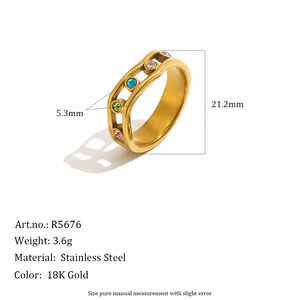 Luxuriöser, Unregelmäßig Geformter Damenring Im Ozeanischen Stil Aus Edelstahl, Wasserdicht, Goldfarben, Mit Zirkonia h5
