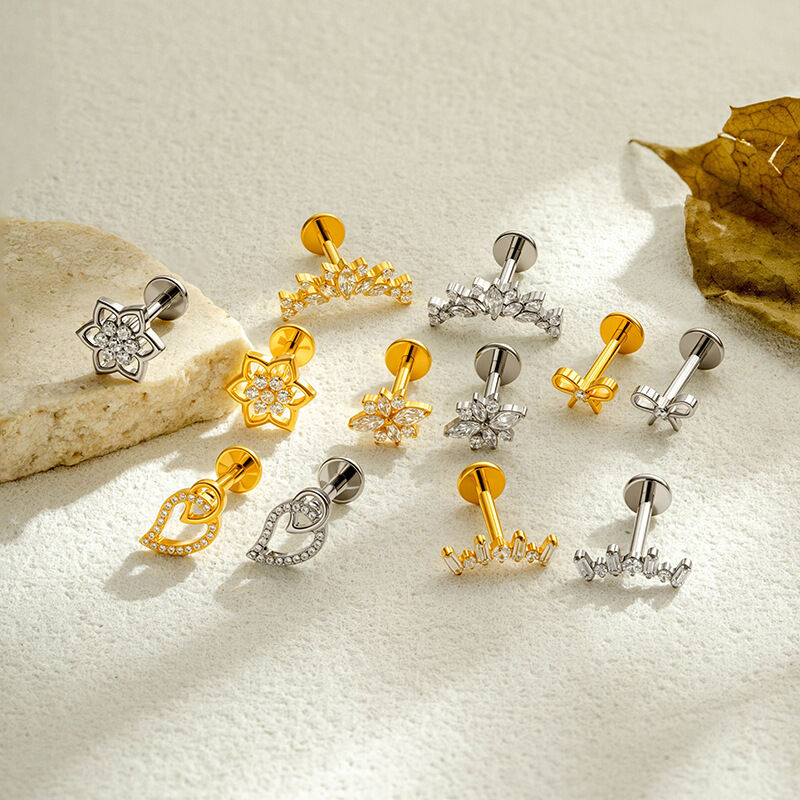 Boucles D'Oreilles Piercing Pour Femme, Série Simple, En Alliage De Titane Doré Avec Nœud Papillon Et Zircon. h5 Image4