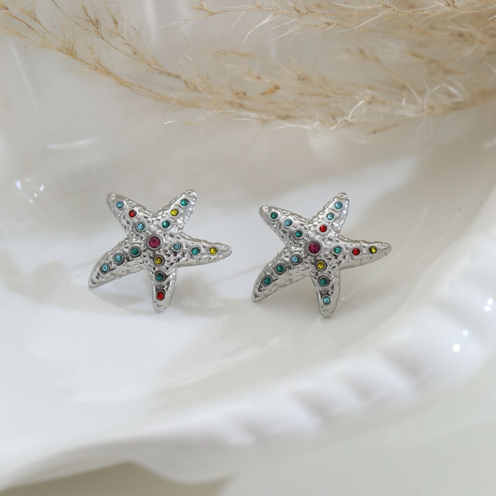 Romantic Series Daily Star Starfish Stainless Steel Waterproof Gold Color Stud Earrings Picture4