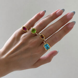 Luxurious Series Sweet Geometric Shape Stainless Steel Waterproof Gold Color Zircon Women's Gemstone Rings h5 Picture2