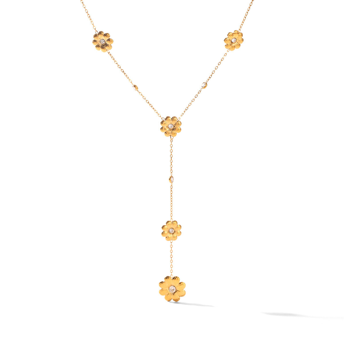 Collares Con Colgante Para Mujer De La Serie Simple Daily Flower, De Acero Inoxidable, Resistentes Al Agua Y Color Dorado Con Circonitas. h5 Imagen6