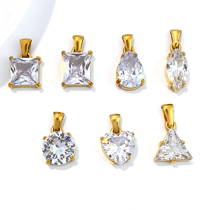 Einfacher, Herzförmiger, Geometrischer Anhänger Aus Edelstahl, Wasserdicht, Goldfarben, Mit Zirkonia Für Damen 2