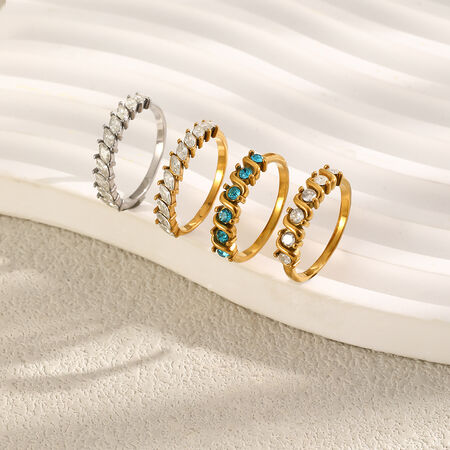 Luxurious Series Simple Irregular Shape Stainless Steel Waterproof Gold Color Zircon Women's Gemstone Rings 2