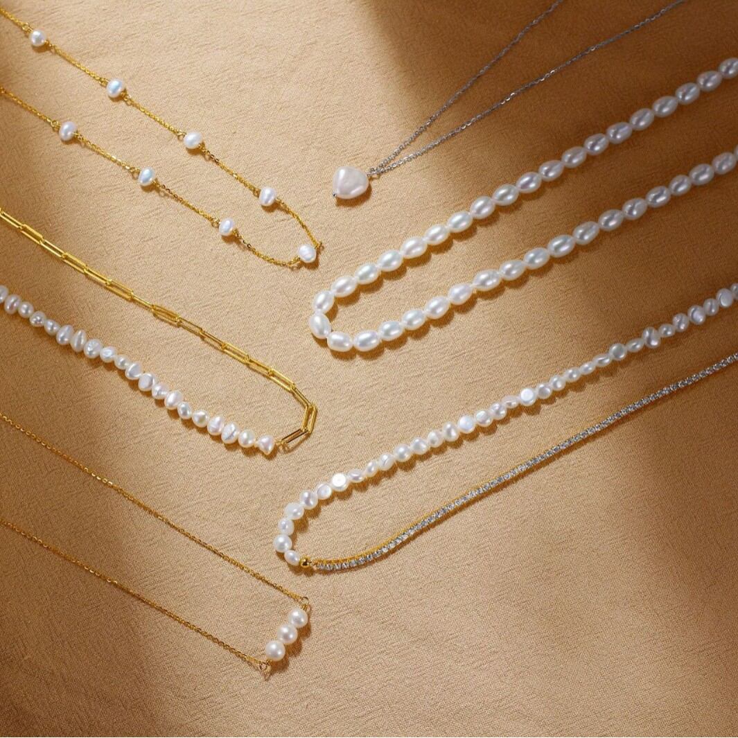 Collar De Perlas Para Mujer De La Serie Romantic Elegant Beads Chain Con Baño De Rodio Imagen2